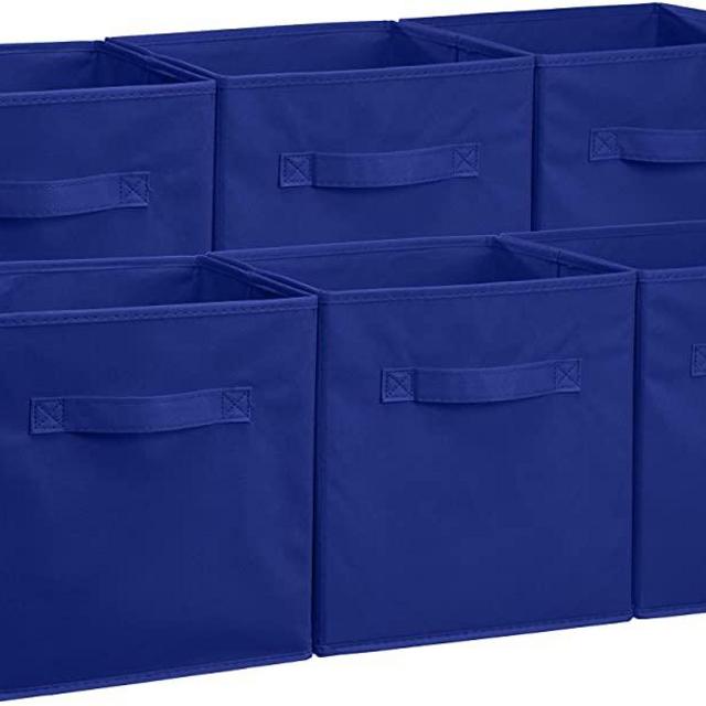 AmazonBasics Collapsible Fabric Storage Cubes Organizer with Handles, Navy Blue - Pack of 6