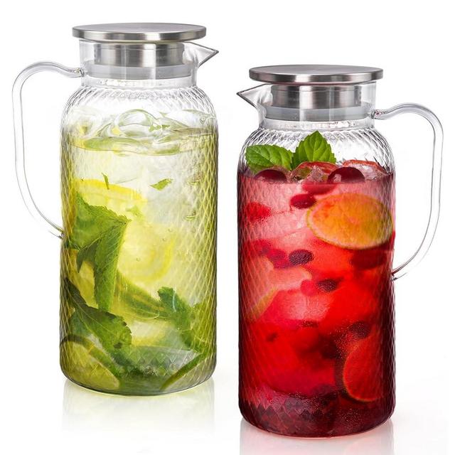 Nicunom 2 Pack Plastic Pitcher 68 Oz, Clear Pitcher with Lid, Water Jug for Fridge, BPA-Free, Ice Tea Pitchers for Juice, Sangria, Lemonade, Milk, Coffee, Cold or Hot Beverages