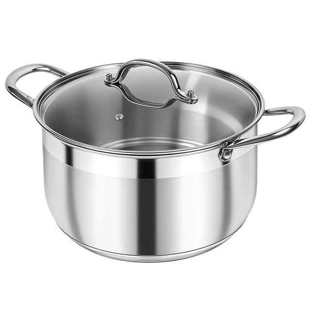 Kirecoo Stainless Steel Stock Pot - 5 Quart Heavy Duty Induction Cooking Pot with Visible Lid for Pasta, Soup, Spaghetti, Nonstick Thick Bottom Big Stockpot, Deep Cookware for Canning, Boiling, Simmer
