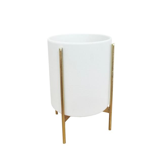 Jay Imports White Ceramic Planter with Gold Metal Stand