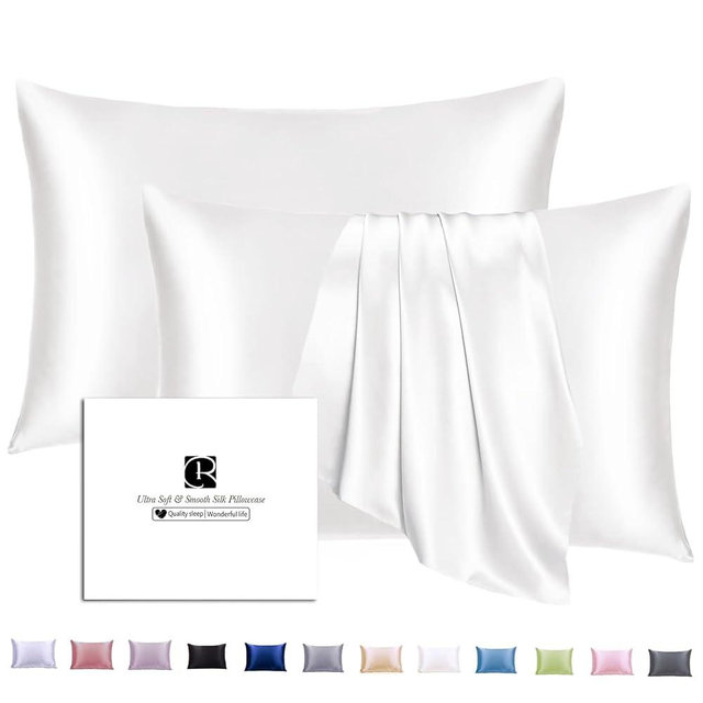 Ravmix Silk Pillow Cases 2 Pack with Zipper, 21momme Mulberry Silk Pillowcase for Hair Skin, Soft Smooth Breathable Cool Pillow Cover for Beauty Sleep with Gift Box(Standard 20"x26", Ivory White)