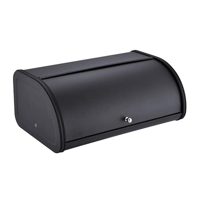 HILFA Stainless Steel Bread Box with Roll Up Lid, For Easy Kitchen Counter Storage, Bread Bin Holder,17.5X11.5X7.5 inch, Matte Black,SB3100-MB
