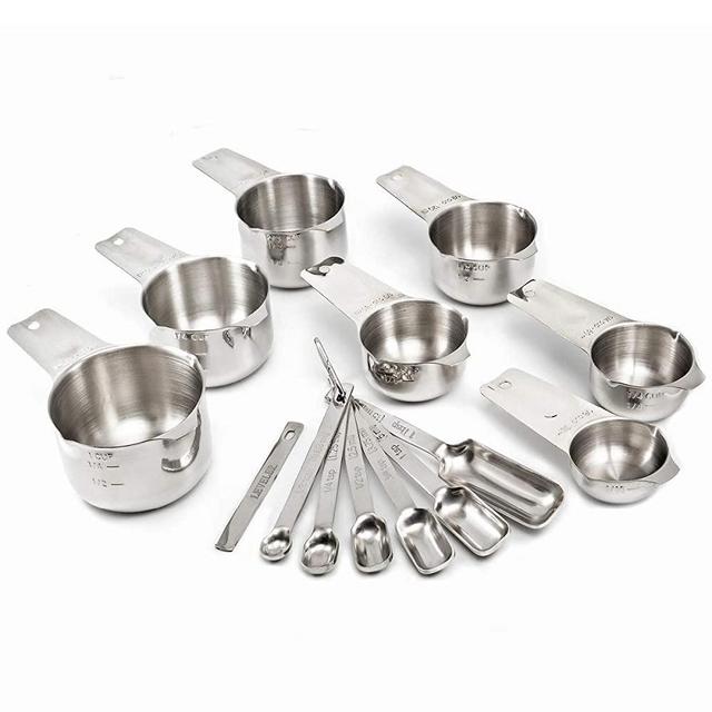 2lbDepot Stainless Steel Measuring Cups and Measuring Spoons Set of 14, includes Leveler