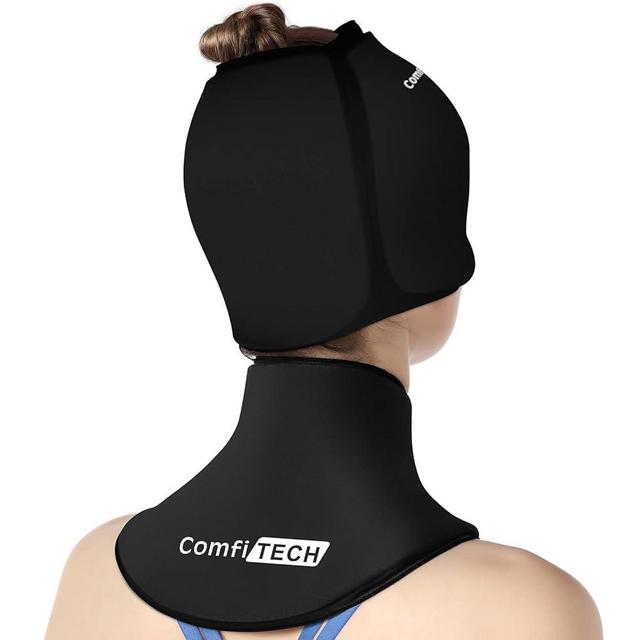 ComfiTECH Cold Cap & Neck Ice Pack Wrap Gel, Head Ice Pack & Cervical Ice Pack for Neck, Care Package for Head & Neck (Medium Black)