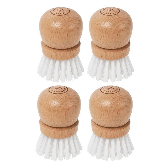 Martha Stewart Mini Palm Dish Brushes, 4 Count – Ergonomic Beechwood Handle for Comfortable Cleaning