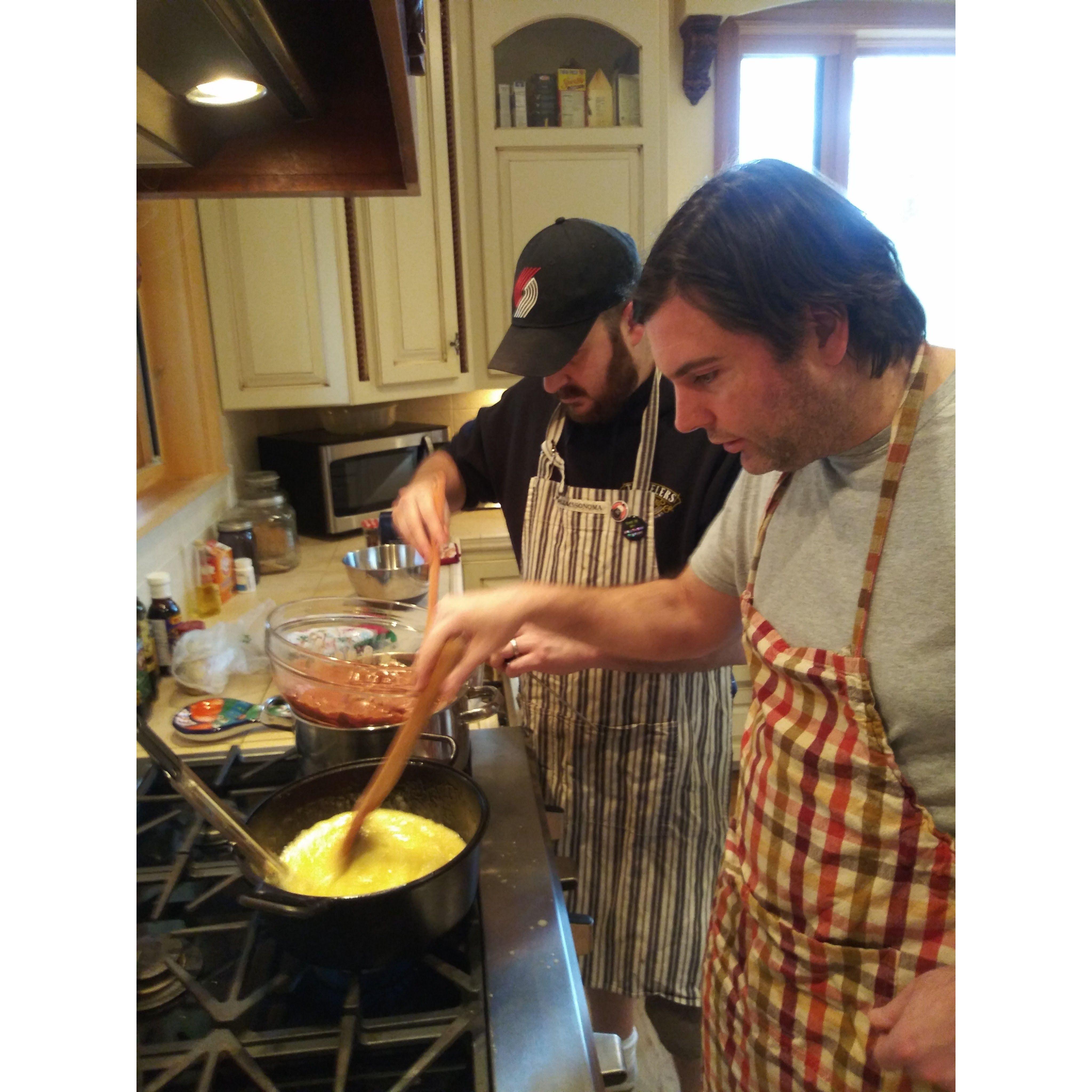 With the full guidance of Sam's chef guru Jon making homemade toffee to send to Chicago from Applegate, OR.