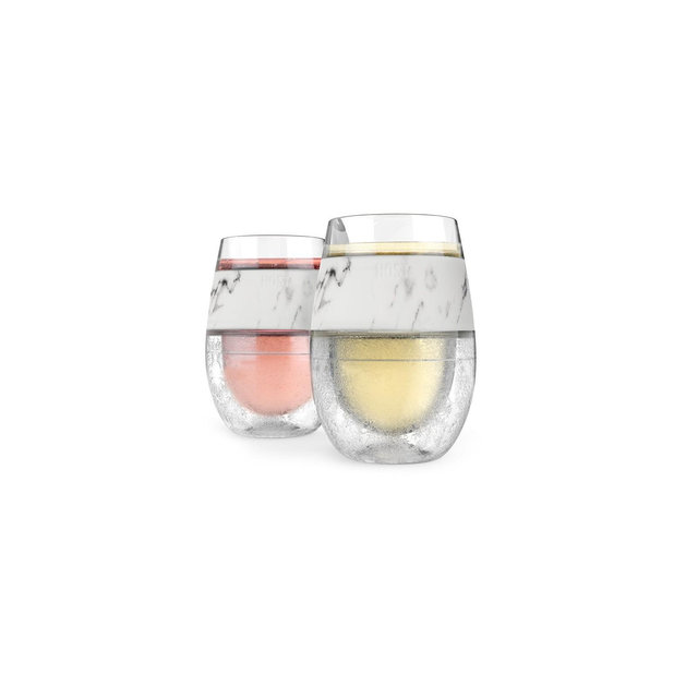 Host Wine Freeze Cup Set of 2 - Plastic Double Wall Insulated Wine Cooling Freezable Drink Vacuum Cup with Freezing Gel, Wine Glasses, 8.5 oz Marble