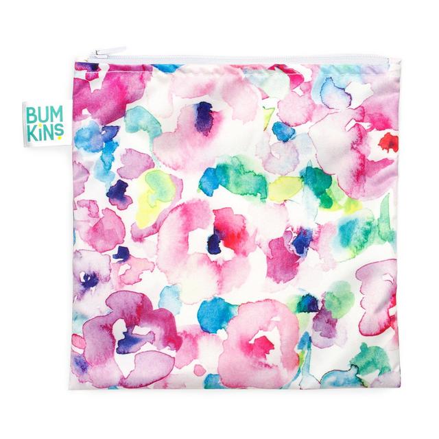 Bumkins Sandwich Bag/Snack Bag, Reusable, Washable, Food Safe, BPA Free, 7x7 - Watercolor