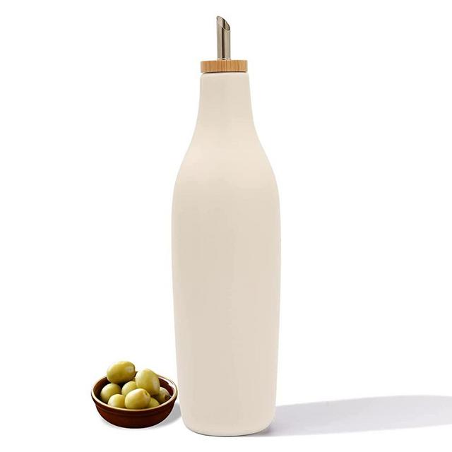 HOMCDALY Ceramic Olive Oil Dispenser Bottle, White Oil Dispenser Bottle for Kitchen, Large Capacity 16.9oz Oil and Vinegar Bottles Dispenser, Oil Container, Kitchen bottle for oil vinegar syrups(W)