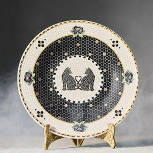 The Bistro Tile Stoneware Dessert Plate: Black Cat Edition