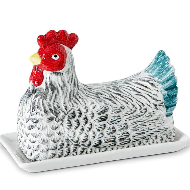 Chicken Butter Dish With Lid For Countertop Hen Shaped Ceramic Butter Dish Covered Butterdish White Butter Tray Cute Butter Keeper Elegant Mantequillera Con Tapa (Henshaped, Large)