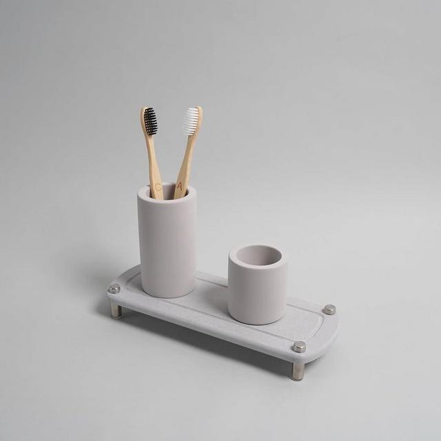 Selegna Quick Drying Sink Caddy - Diatomaceous Earth | Water Absorbing Stone Tray for Bathroom & Kitchen Counter - Soap Bottle & Sponge Holder - Sink Organizer & Drying Rack (Light Grey)