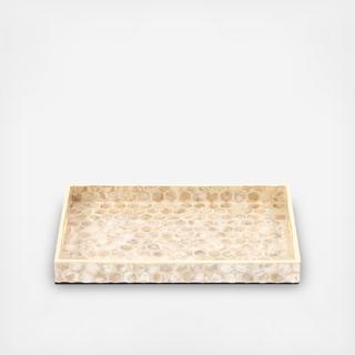 Rectangular Wood Tray With Hexagon Capiz Shells