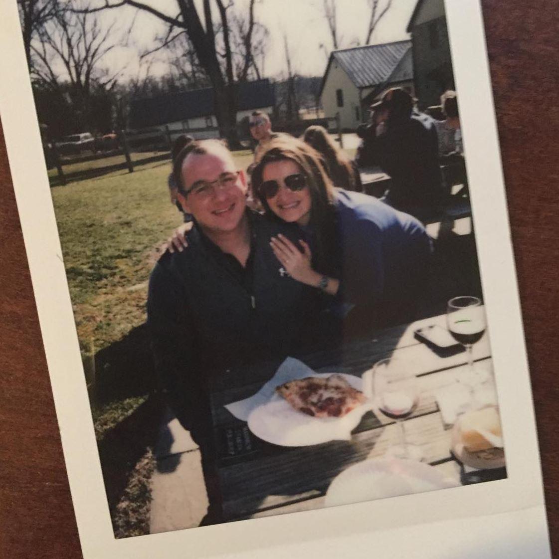 At our favorite winery in Maryland, eating pizza and drinking wine - sounds about right!