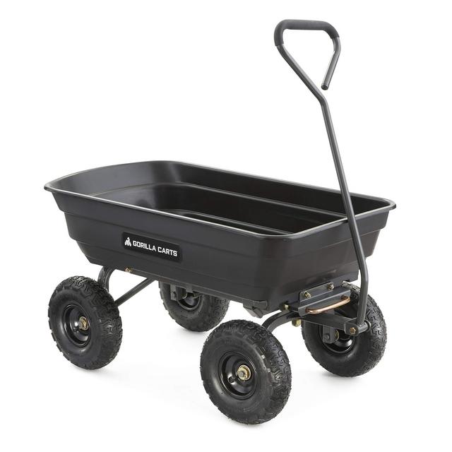 Gorilla Carts GOR4PS Poly Garden Dump Cart with Steel Frame and 10-in. Pneumatic Tires, 600-Pound Capacity, Black