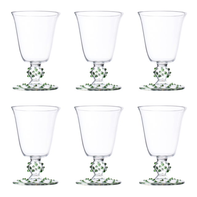Green Pom Wine Glass - Set of Six