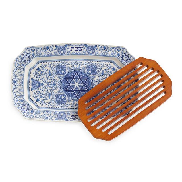Spode Judaica Challah Tray with Wood Insert