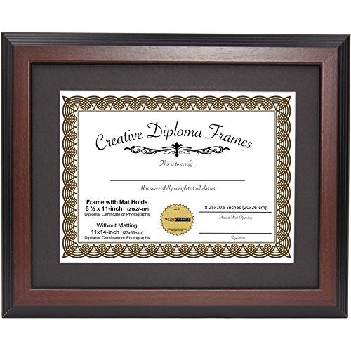 Creative Picture Frames 11x14-inch Mahogany Diploma Frame with Black Mat to Hold 8.5” x 11” Graduation Certificate Documents with Installed Wall Hanger