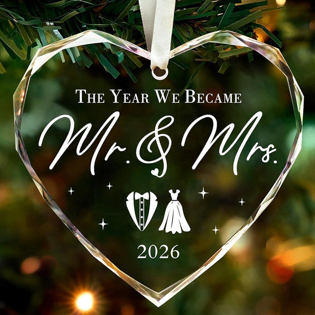 Wedding Gifts -Mr and Mrs Gifts - Wedding Gift for Couples 2026 Bride, Future Mr and Mrs - Bridal Shower Gift ldeas for Married Newlywed -Glass 1st First Christmas Married Ornament 2026