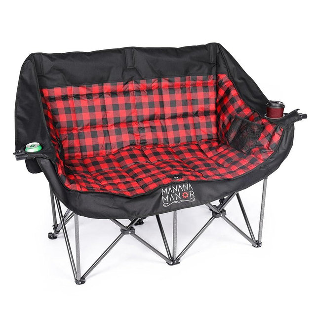MANANA MANOR Double Camping Chair with 650lbs Weight Capacity for 2 Person – Portable & Foldable Extra Padded Camping Couch with Cup Holder & Carry Bag for Patio, Beach, Lawn, RV, Camping, Tailgate