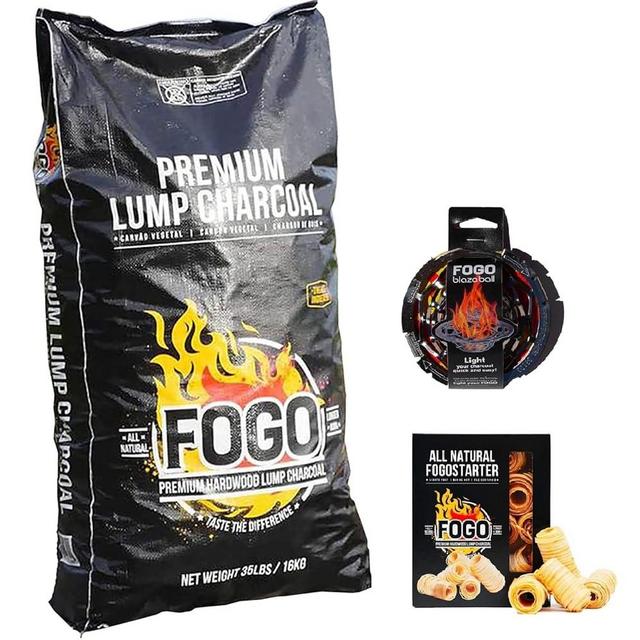 FOGO Premium Hardwood Lump Charcoal 35 Pound Bag, Fogostarters Natural Fire Starters and Blazaball Bundle