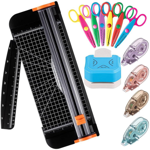 Jetec Scrapbook Supplies Kit, 12 Pcs Paper Craft Tools Set with A4 Paper Trimmer, 3-in-1 Corner Rounder, 4 Double-Sided Tapes & 6 Decorative Craft Scissors for Scrapbooking, Card Making, DIY