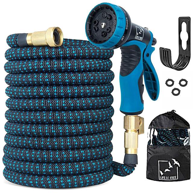 100 Ft Expandable Garden Hose, Extra Strength No-Kink, Lightweight Durable Flexible Expanding Water Hose Pipe, 9 Function Spray Nozzle, 3/4 Solid Brass Connectors, Holder, Storage Bag