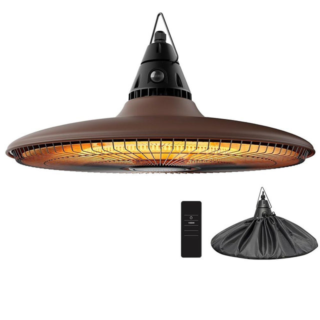 Ceiling Electric Outdoor Heater Wall-Mounted Hanging Patio 1500W Infrared Carbon Fiber Tube Heating Wall Heater for Gazebo, Balcony, Brown