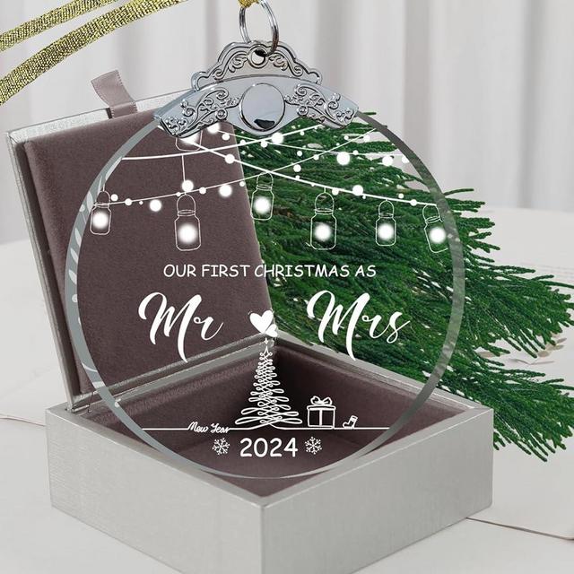 Wedding Gifts for Couples Unique 2024 Glass 3" with Gift Box, First Christmas Married Ornament 2024 Mr and Mrs Gifts for Newly Couples, Bridal Shower Gifts for Bride-Mr Mrs 1