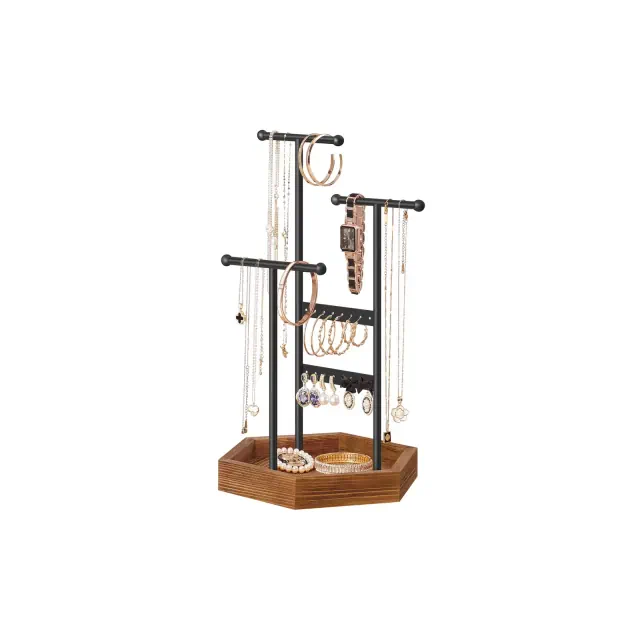 Jewelry Holder Accessory Organizer 4 Independent Zones, Black and Caramel Brown