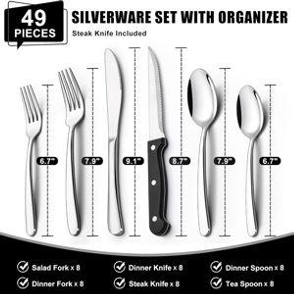 Silverware Set - Heavy Duty 49 Piece