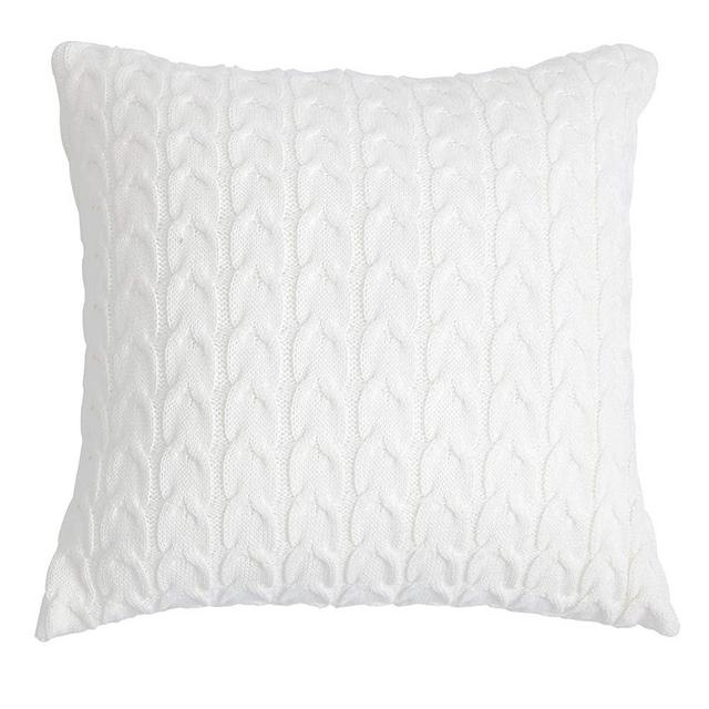 ToGeeKa Cable Knit Decorative Throw Pillow Covers Cotton Warm Classical Twist Pattern Square Cushion Case for Couch Sofa Bedroom Office Car, 18 x 18 inch (45 x 45 cm), Cream
