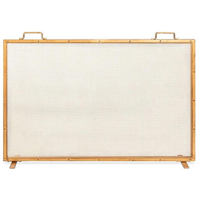 Best Choice Products 39x29in Single Panel Fireplace Screen Handcrafted Steel Mesh Spark Guard for Living Room, Bedroom Décor w/Handles - Antique Gold