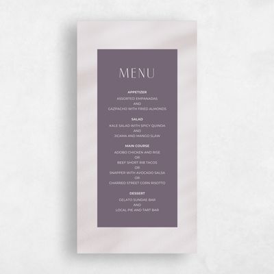 Dusty Purple Wedding Menu - Pinellas