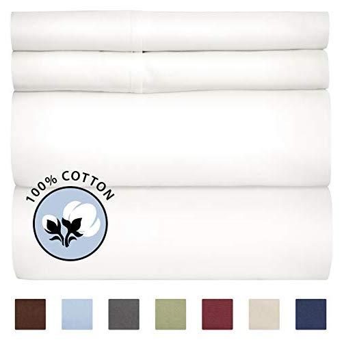 100% Cotton Queen Sheets White (4pc) Silky Smooth, Cooling 400 Thread Count Long Staple Combed Cotton Queen Sheet Set – Pure 400TC High Thread Count Queen Sheets - Queen Bed Sheets Cotton All Cotton