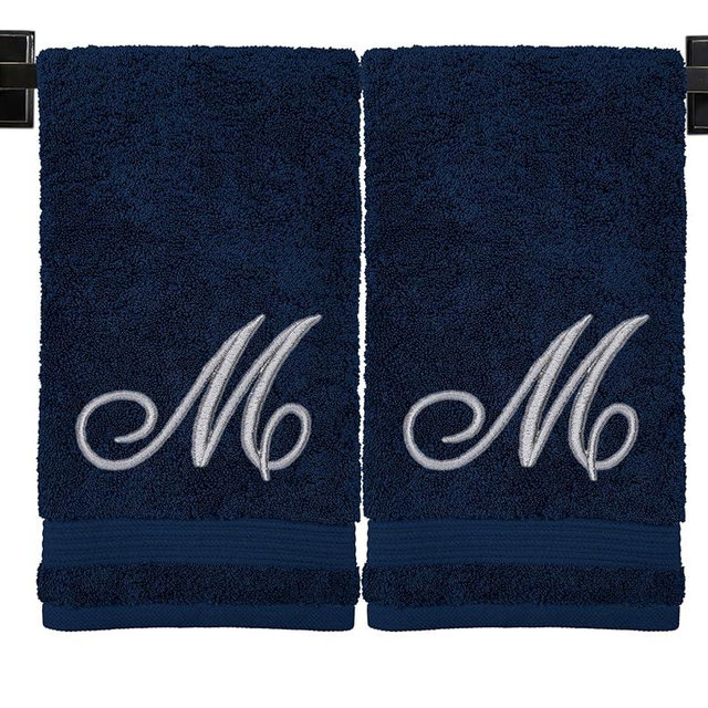 Custom Luxury Towels Monogrammed Hand Towels for Bathroom | Set of 2 | Genuine Turkish Towels | Choose Towel and Thread Color | A - Z | Monogrammed Towels with Embroidered Script Font
