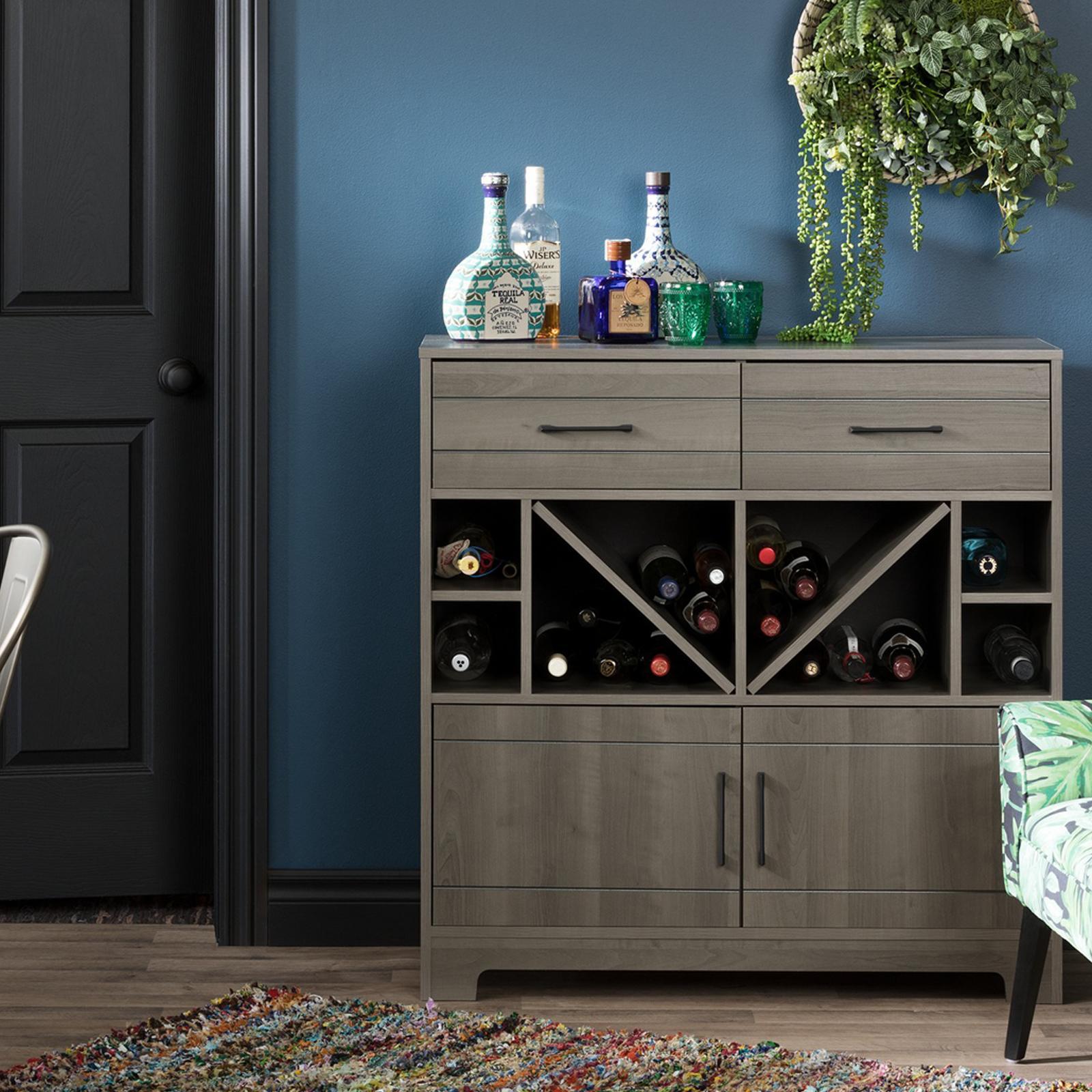 South shore vietti bar cabinet 2024 with bottle and glass storage