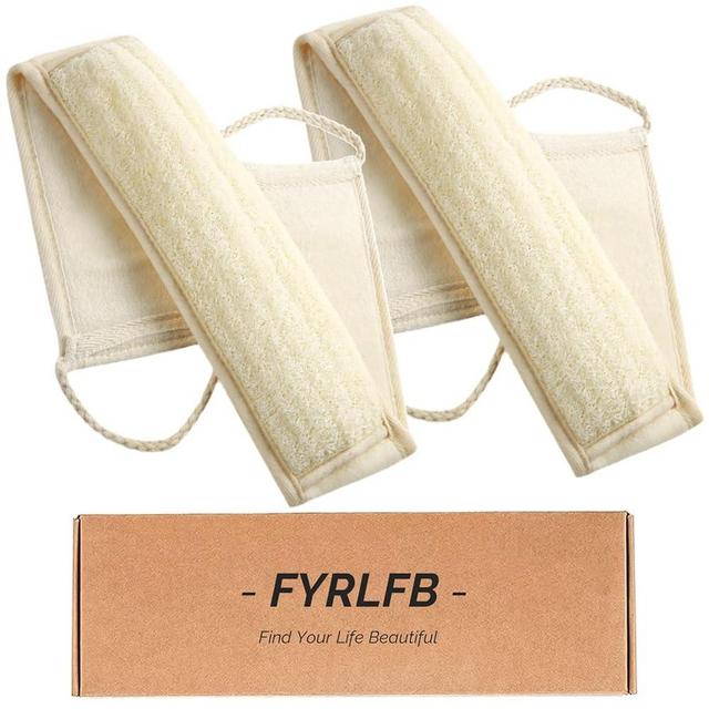 FYRLFB Natural Loofah Exfoliating Body Scrubber for Men and Women, Loofah with Handle, Exfoliating Back Scrubber for Shower Set, Luffa Sponge to Clean & Relax Your Body Deeply (2 Pack)