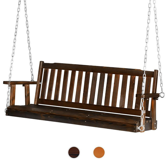VINGLI Heavy Duty 880 LBS 5 FT Patio Wooden Porch Swing Outdoor with Upgraded Adjustable Chains, Outdoor Handing Swing Bench for Garden, Yard, Balcony (5 FT, Rustic)