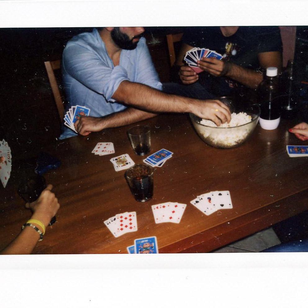 Playing cards with the Alfano brothers in Vigevano, 2015