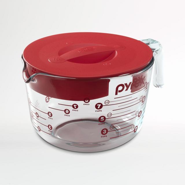 Pyrex ® 8-Cup Glass Measuring Cup with Red Lettering and Lid