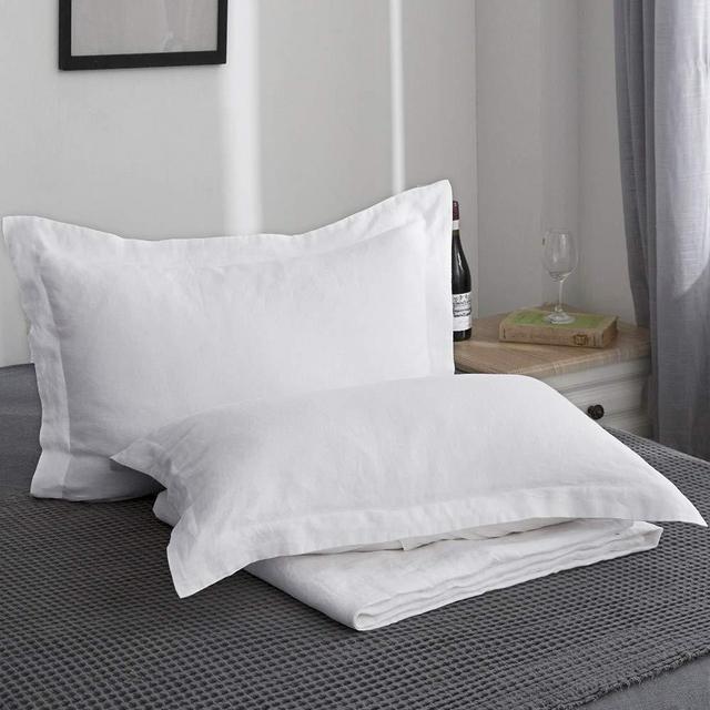 King Linens 100% French Linen Pillow Shams Basic Style - Pack of 2 - Washed Solid Color Natural Flax Soft Breathable - White, 20'' x 26''