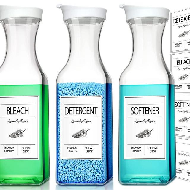 GMISUN Laundry Detergent Dispenser, 3 Pack 53oz, Liquid Laundry Soap Dispenser For Laundry Room, Laundry Containers For Detergent/Fabric Softener/Bleach, Organization Detergent Bottle Jars