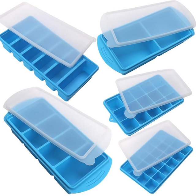 Silicone Freezer Molds Gift Set with 1Tbsp,2 Tbsp, 1/2, 1, and 2 Cup Silicone Freezer Trays With Lids - Meal Prep and Kitchen Essentials Bundle (Blue 5 Pack)