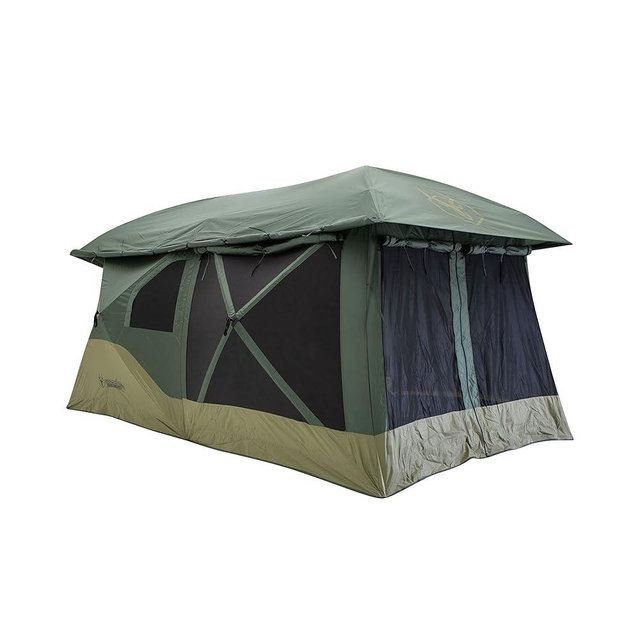 Gazelle Tents™ T4 Plus Hub Tent Overland Edition, Easy 90 Second Set-Up, Waterproof, UV Resistant, Footprint, All-Terrain Stakes, 4-8 Person, Alpine Green/Oak Moss, 78" x 94" x 165", GT451GR