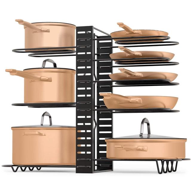 Pot &Pan Organizer by LMK 3 DIY Method Adjustable 8 Rack System for Pantry Cabinet Countertop Black Heavy Duty Shelves (2020 Upgrade)