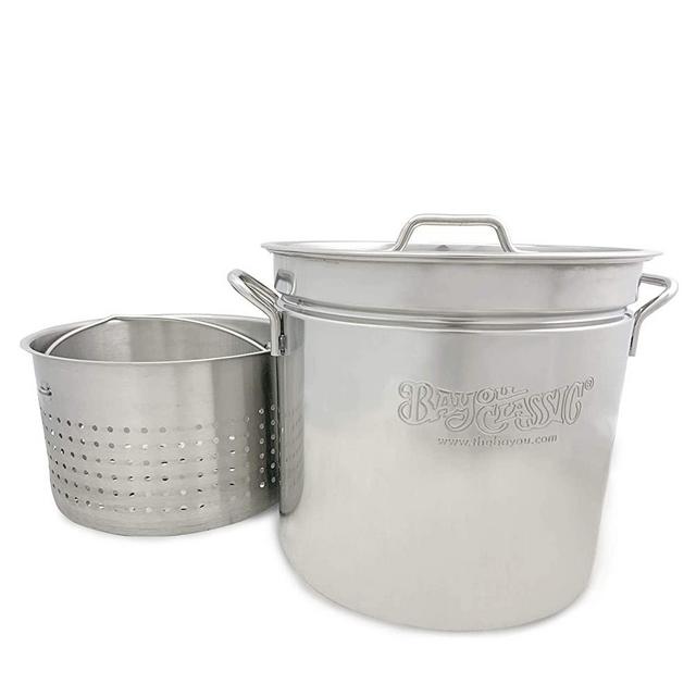 Bayou Classic 1136 36-qt Stainless Stockpot with Basket, quarts, Silver