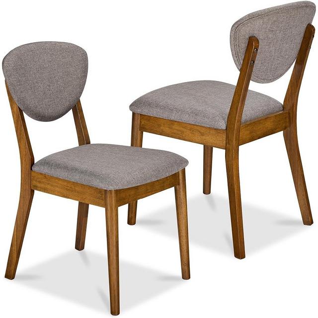 Best Choice Products Dining Chairs Set of 2, Mid-Century Modern Upholstered Wood, Armless w/Seat Cushion, Padded Backrest - Walnut/Medium Gray
