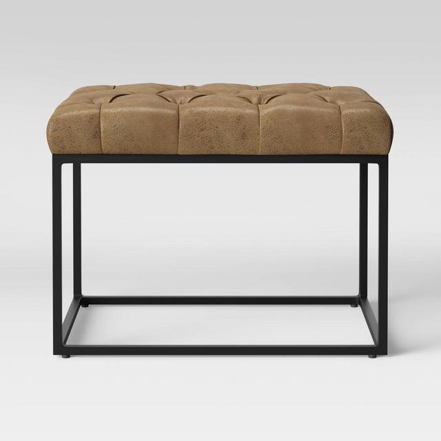 Trubeck Tufted Ottoman Faux Leather with Metal Base Brown - Project 62™
