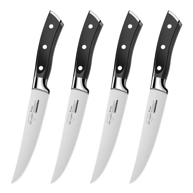 SKY LIGHT Steak Knives, Steak Knife Set of 4 Premium Kitchen Table Knife 4.5 Inch Straight Edge Blade Dinner Knives German Steel Non Serrated